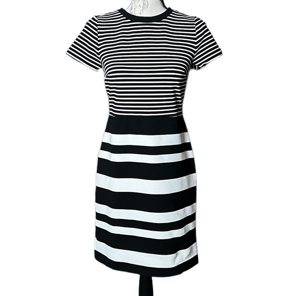 LOFT Dresses & Skirts - Loft black and white striped dress size 4P